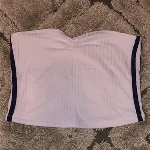 White Tube Top with Blue Stripe Detailing